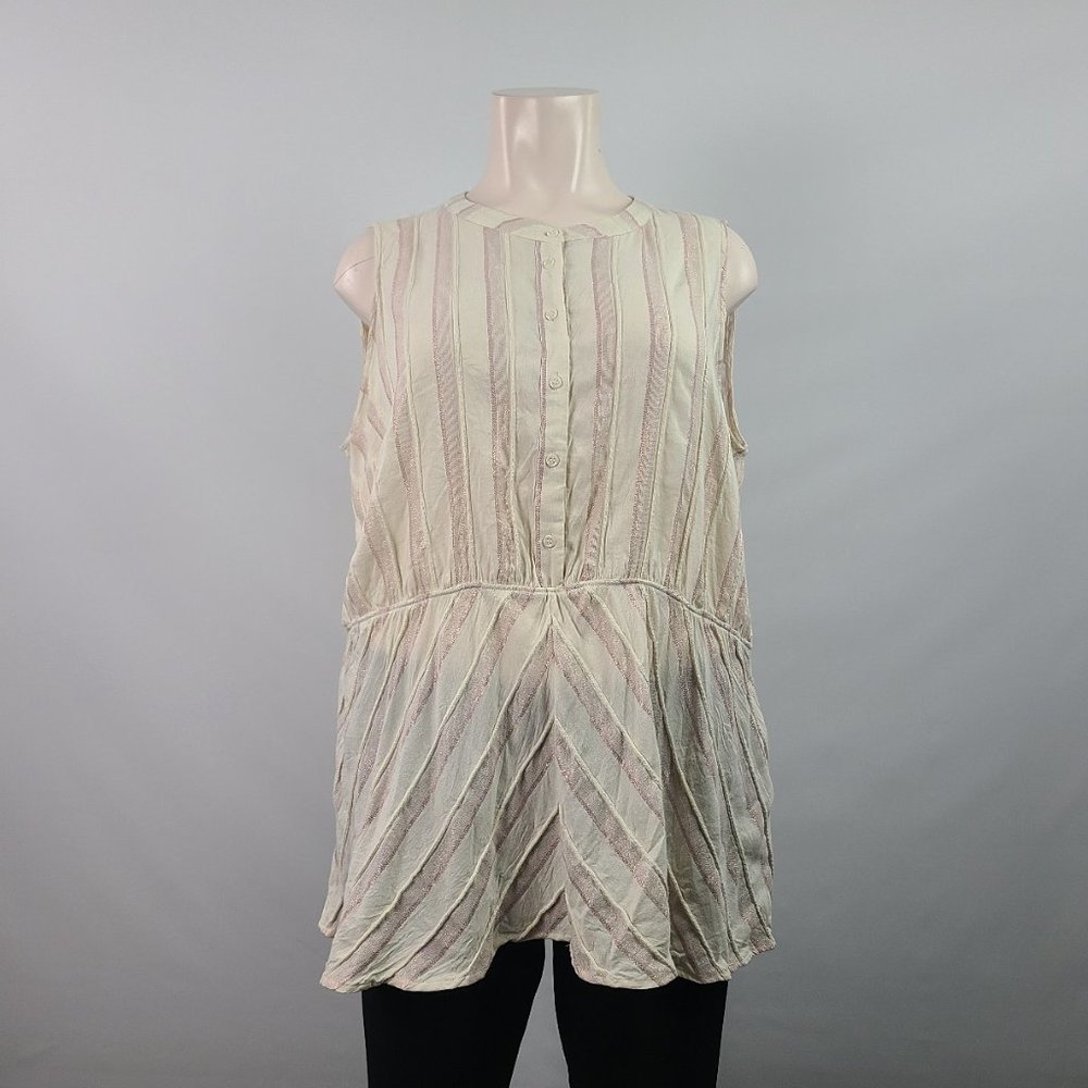 LANE Bryant Cream Pink Cotton Metallic Sleeveless Top Size 28